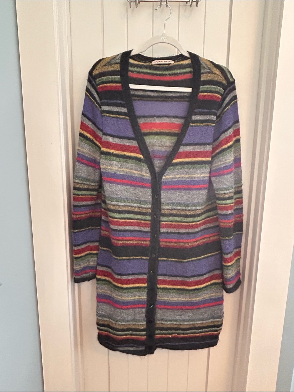 Anthropologie Aldo Martins Mohair Blend Striped Long Cardigan Sweater Size US 10